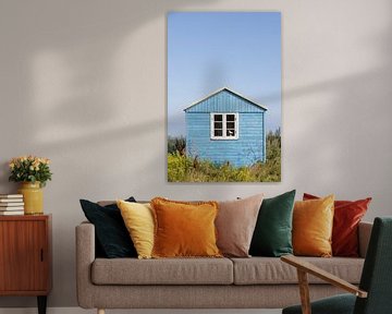 Blauw strandhuisje Æro Denemarken van Sander Groenendijk