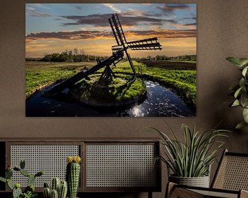 Water mill in De Weerribben-Wieden in Overijssel. by Brian Morgan