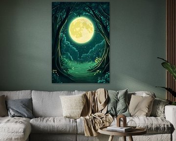Pleine lune au-dessus d'une clairière nocturne
