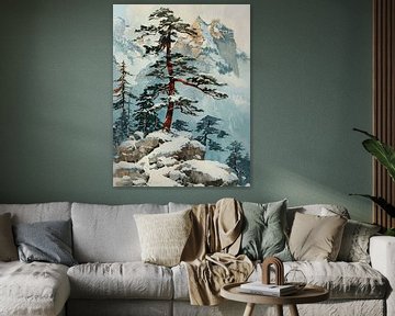 Winterlandschap bergen dennen sneeuw rotsen stil van gm_designs