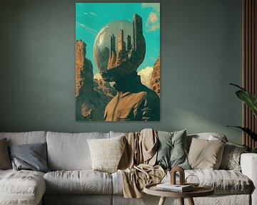 Ville futuriste en casque spatial