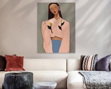 Fashionista, modern portret in pastelkleuren van Carla Van Iersel