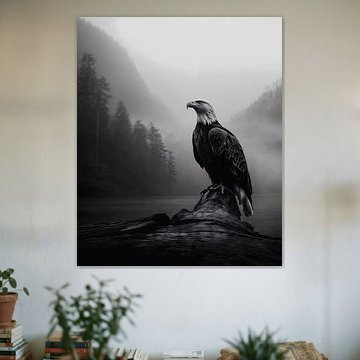 Monochrome Portrait of a Bald Eagle by Transmutation Art