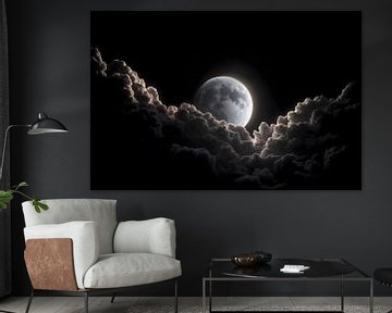 Heldere maan schijnt door donkere wolken van Transmutation Art