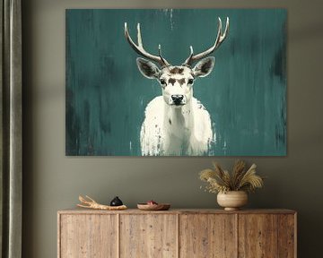 Hert Portret in Sereen Groen Majestueuze Stilte van Eva Lee