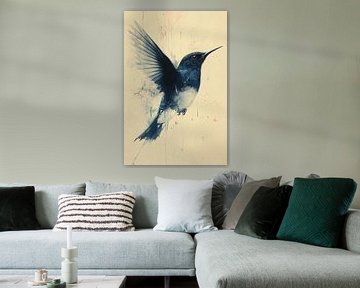 Kolibrie Vlucht in Inkt en Indigo van Eva Lee