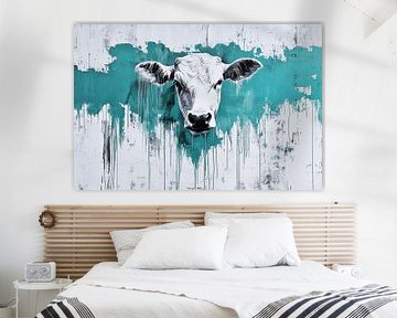 Koe Portret in Turquoise Expressie van Eva Lee