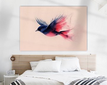 Vogel Vlucht in Blauw en Koraal Dromende Beweging van Eva Lee