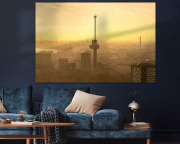 De schitterende zonsondergang met de Euromast en de haven van Rotterdam by Night van MS Fotografie | Marc van der Stelt