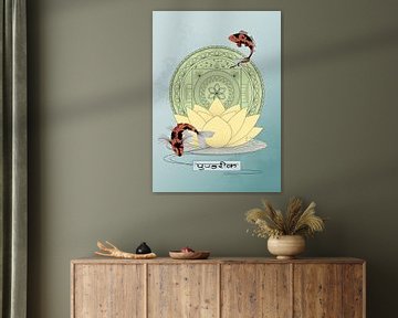 Mandala, lotus flower and fish van Colourful Ways