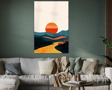 Minimalist landscape with sunset