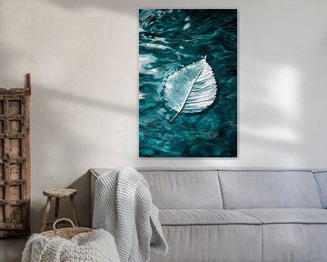 Silver leaf on teal water by Art & Soul Creations
