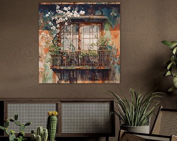 raam balkon bloemen lente roestig schilderachtig stedelijk stil van gm_designs