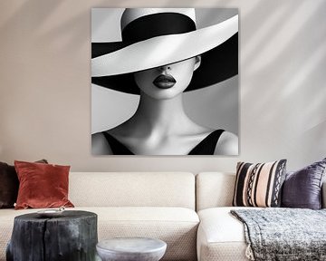 Vrouw met elegante hoed zwart-wit van TheXclusive Art