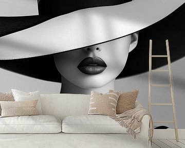 Woman with elegant hat black and white by TheXclusive Art