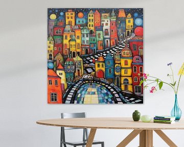 Kleurrijke stad bij nacht  van Natasja Haandrikman