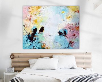 Birds on a Wire Spring Sky van Maria Kitano