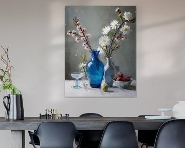 Ein Stillleben Glasvasen mit Blüte Pastell modernen Stil. von J.a Dijkstra
