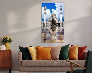 White mosque with reflection in the rain by Frank Heinz