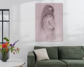 Schets jonge vrouw , discreet naakt amethist shadow van Krista Kitsz Art