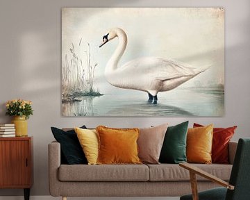 Zwaan in Stilte Tijdloze Schoonheid op het Water van Eva Lee