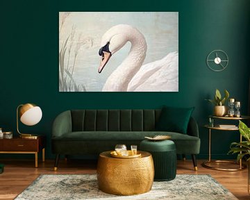 Zwaan in Sereniteit Natuurlijke Elegantie aan het Water van Eva Lee