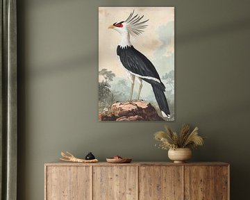 Secretarybird in Stijlvolle Waakzaamheid Op Rotsformatie van Eva Lee