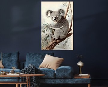 Koala on Branch Gentle Rest in Botanical Portrait by Eva Lee