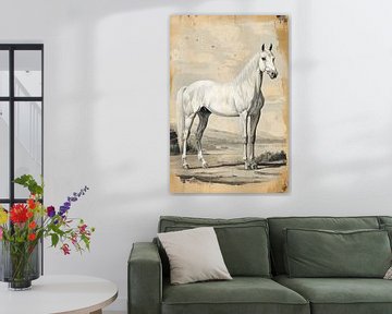 Wit Paard in Klassieke Stilering Elegantie in Sepiatinten van Eva Lee
