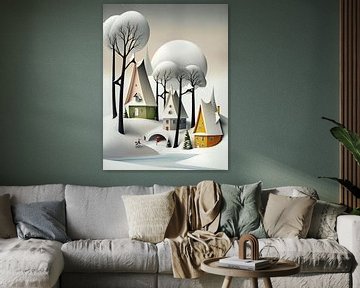 Stadsgezicht winter huizen bomen papier surrealistisch van gm_designs