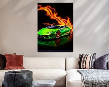 Green Lamborghini Cars with Flame by MIROKKU