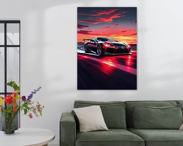 Black Lexus LFA Speeding on Neon Sunset by MIROKKU