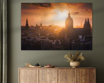 Amsterdam skyline zonsondergang van Albert Dros