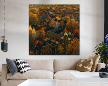 Gouden Uitzicht op Amsterdam – Daken in het Avondlicht van But First Framing