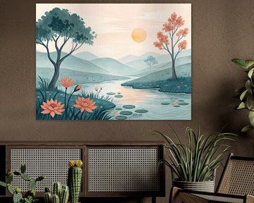 Rustige wateren, verre heuvels van Artistic