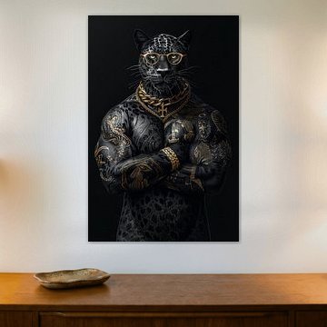 Black panther full of tattoos with gold chain