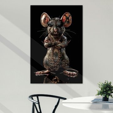 Tough mouse with tattoos and gold chain