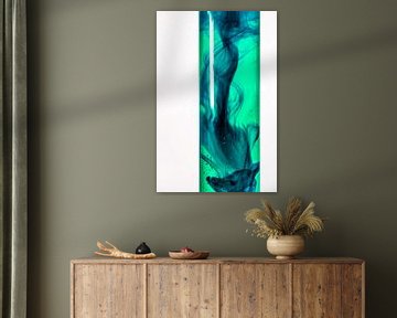 Blauwe inkt lost op in groen water van Mixed media vector arts