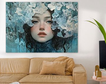 Bloemen Vrouw | Zachte Blauwe Mystiek