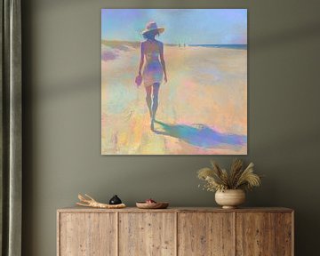 Zanderig Strand | Whispers of the Ocean Breeze van Abstract Schilderij
