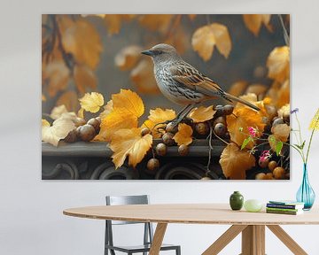 Merel in de herfst (in de stijl van Henk Helmantel) van Ton Kuijpers