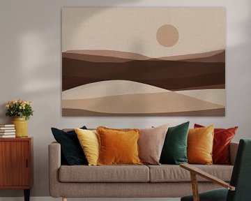 Abstract landschap in bruin, beige, crème. van Dina Dankers