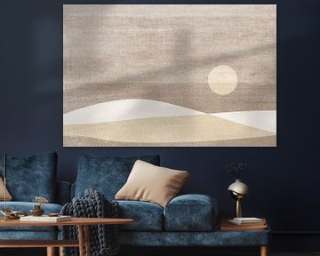 Japandi beige, crème, zand abstract landschap. van Dina Dankers