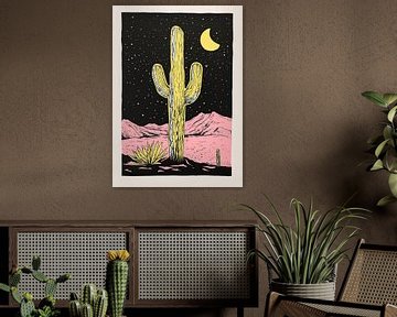 Woestijnbloesem: cactusschilderij - boho chic van Niklas Maximilian