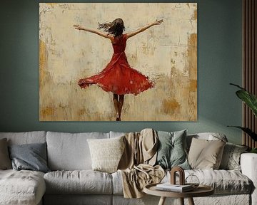 La femme en robe rouge danse