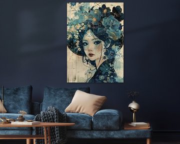 Enchanting Blue Floral Mystery van Abstract Schilderij