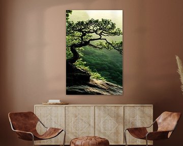 Bonsai op rots met landschap van Art & Soul Creations