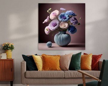 Fleurs dans un vase en textile sur Evelien Prins