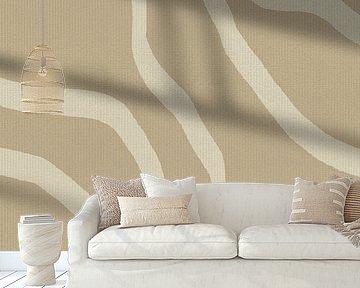Japandi. Abstrakte Linien in Creme auf Beige.