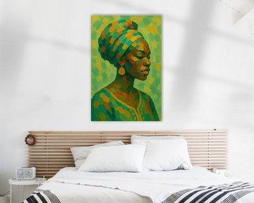 Serene Schoonheid in Groen – Afrikaans Portret in Schilderstijl van But First Framing